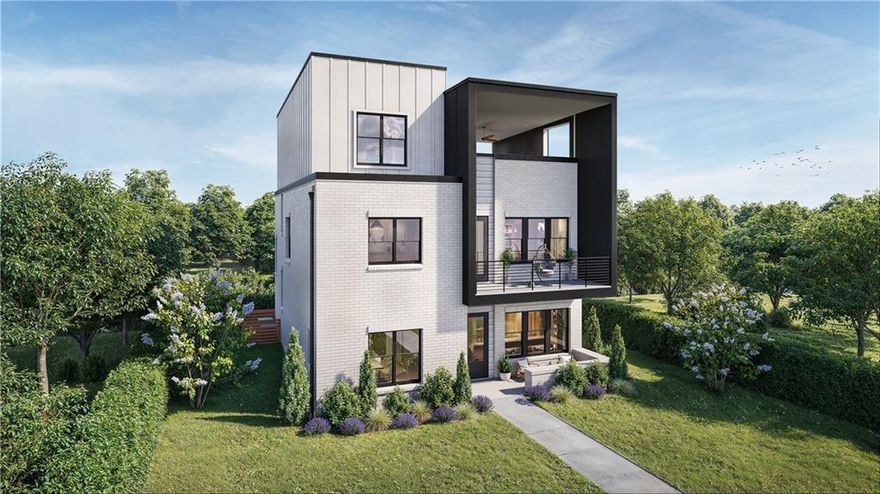 Introducing the Emery Gable, a stunning New Construction Single Family home nestled in the Brand New and desirable community of The Gathering. This contemporary masterpiece showcases 4 bedrooms, 3.5 bathrooms, and an array of luxurious features including a rooftop terrace and a private elevator. Step inside this elegant home and be greeted by an open and inviting floor plan designed for modern living. The spacious living area illuminated by large windows, seamlessly flows into the dining space and gourmet kitchen. The kitchen is a chef’s dream, boasting sleek quartz countertops, high end cabinetry, kitchen aid appliances (with an optional upgrade to Wolf Appliances) ensuring both style and functionality. The main level also includes a convenient powder room and ample space for entertaining guests or enjoying family time. Ascend to the upper floors via the private elevator, a rare and coveted feature that adds a touch of sophistication and ease to everyday life. The second level is dedicated to private quarters, where you will find the luxurious primary suite. This serene retreat includes a spacious walk-in closet and a spa-like ensuite bathroom with his and her vanities, a glass enclosed shower and soaking tub. The Primary suite also features a private balcony, perfect for morning coffee or an evening wind-down, providing a peaceful outdoor escape. Two additional well-appointed bedrooms and a full bathroom provide ample space for family and guests. The crowning jewel of the Emery Contemporary is the rooftop terrace, offering breathtaking views and a perfect space for outdoor entertaining and relaxation. In addition to the rooftop, the third floor also features a fourth bedroom, full bath and a wet bar for all your guests needs. This home provides the ultimate in modern suburban living in a vibrant new community, just minutes from downtown Alpharetta, Avalon, and top-rated schools as well as prime access to the Alpha Loop. Experience the perfect combination of style, comfort and convenience!! This home is estimated to be complete by Spring 2025. Agent is on-site 7 Days a Week. Photos are a representation of floorplan, not actual unit, design selections may vary