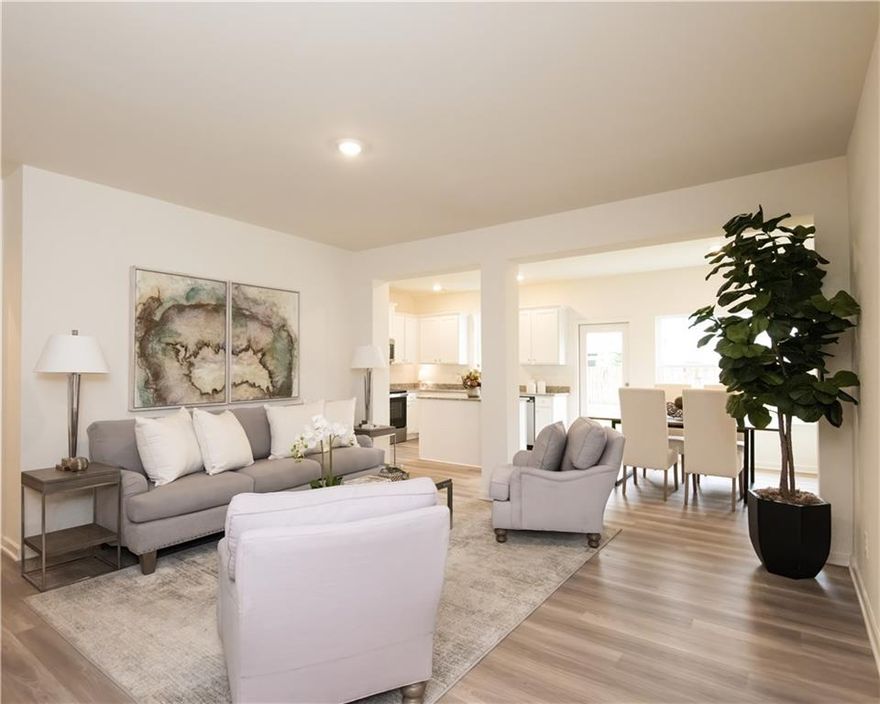 The Linton is Move-In Ready—Now with 4.99% 30YR FIXED Interest rate and $15,000 SELLER INCENTIVE to use any way your buyer wants including potential 3-2-1 buydown. "OWN IT" Program - INCLUDES Stainless Steel FRIDGE/DISHWASHER/STOVE/MICROWAVE + BLINDS + FENCE + $15,000 FLEX CASH via preferred lender! This 2-story townhome is priced to sell and packed with features. Enjoy high smooth ceilings, recessed lighting, LVP flooring on the main, and an open-concept layout that blends the kitchen, dining, and living areas seamlessly. The kitchen comes with granite countertops and a view into the spacious main living space—perfect for everyday life or entertaining. Upstairs, the owner’s suite features dual vanities, a separate tub and shower, and a walk-in closet. Two additional bedrooms offer great space for guests or a home office. Located in a charming town with quick access to Atlanta, the Linton, also includes a front-entry garage and access to community amenities like a pool, playground, and guest parking. Act now to lock in our low 4.99% interest rate and get $15K in Flex Cash to use your way—with our preferred lender. Limited time only and for those who qualify! Contact us today to schedule your tour.