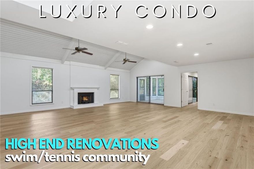 HIGH-END RENOVATIONS!! Open & Airy Urban-Modern Chic In Sought-After Swim-And-Tennis Community!! Light oak wide-plank floors run through the main living spaces, with New carpet in bedrooms—bright breakfast kitchen with exquisite quartz counters, light-stained wood cabinets, and modern lighting. *An enormous vaulted family room filled with natural light overlooks the private backyard and flows into an inviting sunroom shared with the primary suite. Primary bath features a large, wheelchair-accessible shower. Clean contemporary finishes and upgraded lighting throughout, plus a two-car garage with epoxy floor — Stylish, Comfortable, and Move-in Ready. Great, convenient location, near Downtown Marietta! Think Fast!