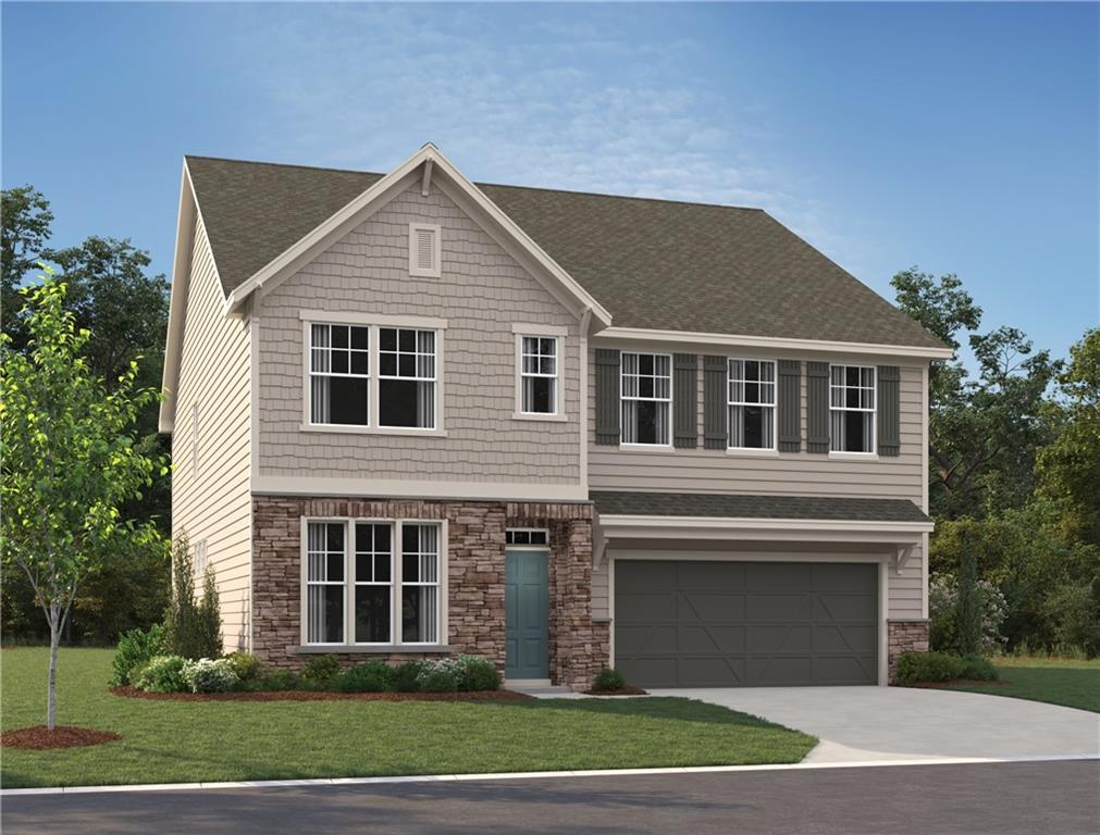 The Surrey spans 3,066 square feet of elegant living space, featuring 5 bedrooms, 3 baths, and a 2-car garage. The main level boasts a living room with French doors, a bright and inviting family room, a chef-inspired kitchen with modern finishes, a formal dining room, a mudroom for added convenience, and a deck perfect for outdoor enjoyment. Upstairs, the luxurious primary suite offers tray ceilings, a spa-like bath with a soaking tub and separate shower, and a spacious walk-in closet. A versatile loft provides additional living space, complemented by three generous secondary bedrooms and a full bath. A wooded covered patio offers endless possibilities to enjoy outdoors with friends and family. The Surrey combines comfort, style, and functionality to suit your every need. Heron Bay, located in Locust Grove, GA, offers a comprehensive suite of amenities designed to cater to a wide range of interests and lifestyles. At the heart of this vibrant community is the Lakefront Park, where residents can enjoy scenic views and outdoor activities. For golf enthusiasts, the Heron Bay Golf and Country Club provides a challenging and beautifully maintained course. Families and active residents will appreciate the aquatic center, tennis courts, and nature trails, which offer ample opportunities for leisure and exercise. Additionally, the community boasts a fitness center and children's play areas, ensuring that residents of all ages have access to recreational facilities. Heron Bay's commitment to a high quality of life is further reflected in its planned social events and activities, fostering a strong sense of community among residents. This home is available now. For further details and information on current promotions, please contact an onsite Community Sales Manager. Please note that these photos showcase the actual home.