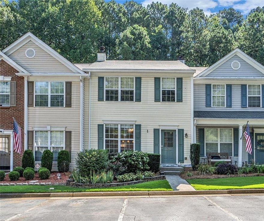 Step into this rare gem in Alpharetta's prestigious Stoneridge community—a luxurious three-bedroom townhome that perfectly blends style, comfort, and convenience. Just minutes from Avalon and GA-400, and within an award-winning school district, this beautifully updated home offers an exceptional lifestyle in a prime location. Upon entering, you're welcomed by a spacious living room featuring luxury flooring, custom built-ins, and a cozy gas fireplace that sets the perfect ambiance. The living area flows seamlessly into a light-filled kitchen, complete with stainless steel appliances, ample counter space, and a charming eating nook—ideal for both casual and formal dining. Large sliding glass doors lead to a private patio, perfect for morning coffee or evening relaxation. Enjoy the low-maintenance lifestyle with HOA-covered grounds, allowing you to focus on enjoying your outdoor space, whether for gardening or leisure. Upstairs, the primary bedroom is a tranquil retreat with vaulted ceilings, a ceiling fan, and abundant natural light. The en-suite bathroom offers a spa-like experience with dual vanities, a tiled shower, and a spacious walk-in closet. Two additional bedrooms share a well-appointed bathroom, and a conveniently located laundry room adds to the ease of living. This meticulously maintained home boasts modern upgrades, including new flooring, light fixtures, and a new roof. The two assigned parking spaces provide easy access, and extra storage is available on the back patio. Residents of Stoneridge enjoy a serene, tree-lined community with amenities like a dog walk around a peaceful pond and proximity to the scenic Greenway trails. With a low HOA fee covering yard maintenance, water, trash, and termite bond, this townhome offers hassle-free living in one of Alpharetta's most desirable neighborhoods. Your dream home awaits!
