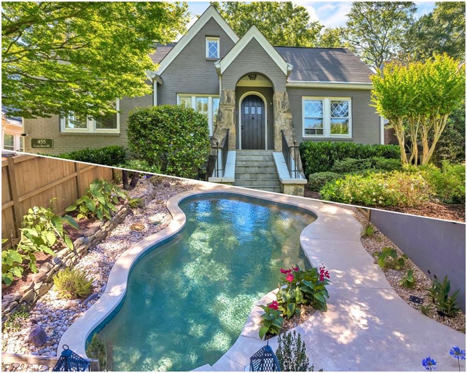 PRICE REDUCED BY $500/ MONTH!! Historic charm meets modern luxury in dreamy Lake Claire! Perched just slightly above street level, this charming Tudor offers the perfect blend of character from the past with a modern, outdoor oasis you have to see to believe!! The tranquil pool flows seamlessly into the professionally landscaped and fenced backyard with plenty of room for play and entertaining! Beauty and privacy abound from the mature trees and secure gate to the 2 car detached garage with EV CHARGER! Head through the arched front doorway and be greeted by newly refinished hardwood flooring and so much natural light shining through the classic diamond patterned windows. Entertain with ease in the spacious dining room with doorway leading to the covered back deck adorned with pine inlay and breathtaking views of the pool. Both spaces openly connect to the updated kitchen with granite countertops, professional grade appliances and original cabinetry with lighting! Completing the main level you'll enjoy the office-den or flex space, a seperate laundry/mud room, and 2 bedrooms that share a full bathroom. Take the whimsical,spiral staircase upstairs to be swept away by the loft style owners suite sitting room with multiple skylights perfect for stargazing at night. The full bathroom offers walk in shower and double vanity with plenty of storage throughout. This luxury rental nestled within coveted Mary Lin Elementary district, and so close to Candler Park and the popular Lake Claire Pool is truly rare and the perfect opportunity to get familiar with this enchanting part of the city. With an additional $300/month for pool and yard maintenance you can easily enjoy this urban retreat that far exceeds any other property in the neighborhood!