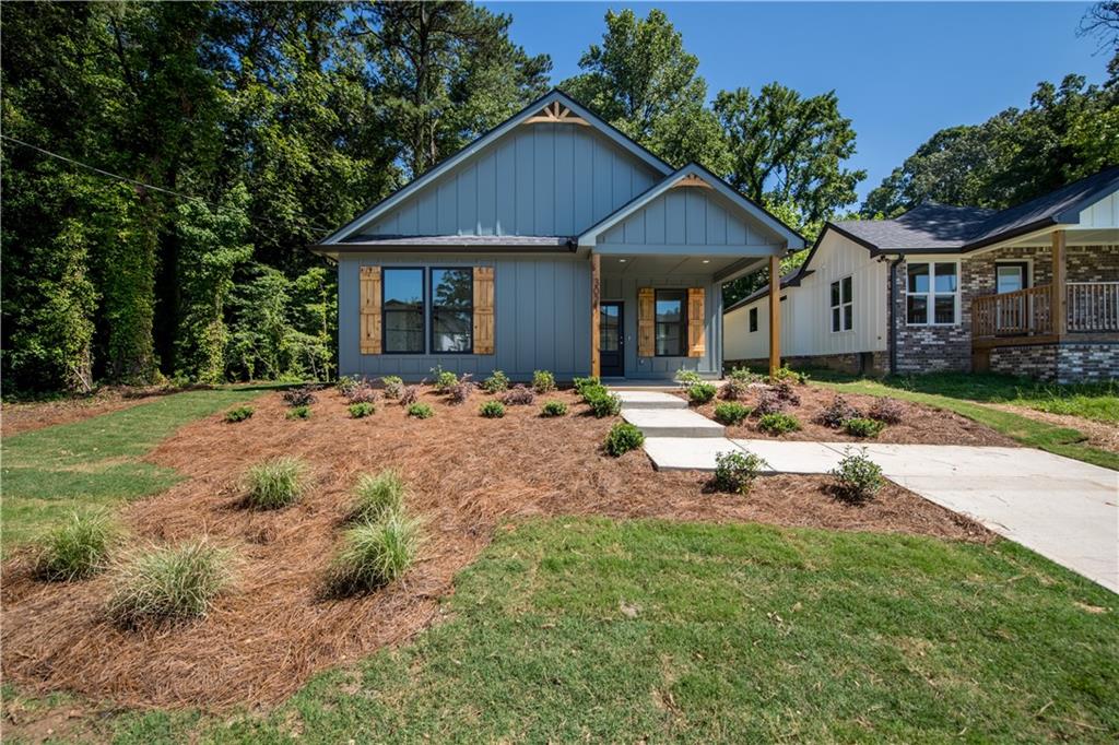 THIS HOME IS ELIGIBLE FOR DOWN PAYMENT ASSISTANCE GRANTS FOR QUALIFIED APPLICANTS. BUILDER IS ADDING A PRIVACY FENCE. CALL FOR DETAILS. AFFORDABLE, CLASSIC BUNGALO DESIGN AND COLORS, MOVE RIGHT INTO THIS 2025 ALL NEW CONSTRUCTION GEM! PRIME LOCATION, WALK UP TO A COVERED PORCH WITH STAINED COLUMNS AND MATCHING SHUTTERS, ENTRY THE HOME INTO LUXURY VINYL FLOORING THROUGHOUT, WHITE KITCHEN CUPBOARDS, TILE BACKSPLASH, STAIN GRADE ISLAND WITH FARM SINK, ELECTRIC RANGE, SS MICROWAVE, MASTER ON MAIN WITH BEAUTIFUL SHOWER, FRAMELESS GLASS, AND A DOUBLE VANITY. MASTER IS ON THE REAR OF THE HOME, TWO BEDROOMS AND A HALL BATHROOM IN THE FRONT OF THE HOME. LAUNDRY CLOSET. SLIDING GLASS DOOR TO REAR PATIO. LISTING AGENT UNABLE TO CONFIRM SCHOOLS WITH FULTON COUNTY SEMINAR GOING ON SO PLEASE CONFRIM SCHOOLS IF THAT IS IN YOUR CONSIDERATION UNTIL WE CAN VERIFY.