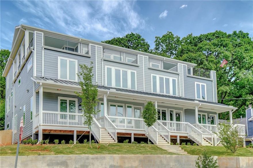An unbelievable opportunity to own one of four modern 3/4-bedroom townhomes from custom builder Ballast Design Builds in Grant Park with stunning rooftop patio views of Atlanta's Capitol.  The main level features open concept living at its finest with soaring ceilings, a spacious living room, and a sleek modern kitchen with black stone countertops and brass accents, all outlined by oversized windows bathing the area in natural light.  A lighted staircase with custom modern railing leads to the second floor, home to an oversized primary bedroom with sitting area, ensuite bathroom with dual vanity/custom shower, and a custom closet.  A laundry area is in the hallway as well as another large bedroom with ensuite bathroom on this floor.  The third floor is home to another bedroom, a full bathroom, and a huge bedroom/office/living room flexible space that leads out to a rooftop patio with views of downtown Atlanta including the gold domed Capitol building.  With a private garage entry accessible from the back alley and a front porch on Connally St that is just steps away from Summerhill's shops and restaurants, this Grant Park townhome checks all the boxes!  No rental restrictions.