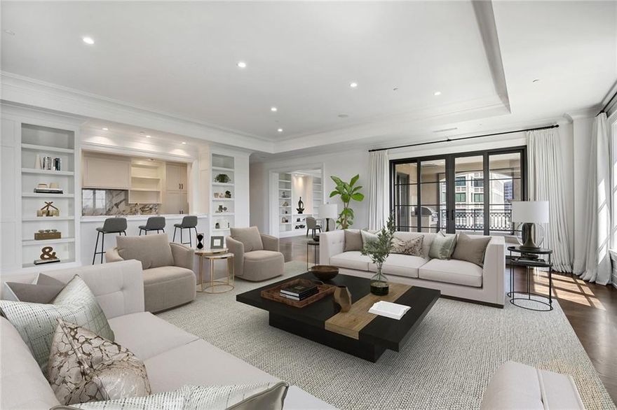 Residence No. 1620 is back on the market with a new look and at a great value!  Beginning with a private elevator opening into a stunning 3583 square feet of one of the most sought after, one level, floor plans. Simply stated, this home is beautiful and offers unobstructed panoramic views. As you enter, you are greeted by 11 ft ceilings, a lovely light filled living room with built-ins, kitchen open to living room and an adjoining dining room. The dining room and living room have access to the covered porch, which is enjoyed year-round with electronic shades, fireplace and a grill. Tucked around the corner is a bedroom and bath, which offer a lot of privacy and are ideal for a guest. The master suite continues with the breathtaking view, is very generous in size, and has an incredible walk-in closet. An additional bedroom suite with another walk-in closet, a large laundry room with an additional dishwasher and storage, and a conveniently located powder room to service the formal areas complete the residence.  Living at the St Regis, you will enjoy a wonderful lock and leave lifestyle, access to the finest world class amenities, such as dedicated award winning concierge service, 40,000 square feet pool piazza, hair salon, 24 hour room service, fitness center, full service spa, the fabulous Atlas Restaurant and The Garden Room. This home offers the ultimate in luxury and is truly exceptional. You are only a phone call away from ordering a midnight snack to a full-course wine dinner! Call now for your personal appointment! Some photos have been virtually staged.