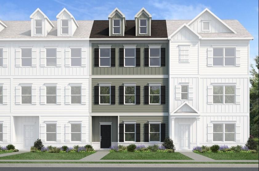 Move in Ready August! The Richmond townhome, located in Smith Douglas Homes Sterling at The Villages. This plan is a two-car garage townhome with a modern design offering plenty of space. The primary living space is on the second floor where the main living area boasts an open-concept seamless layout with the fireside family room at the front of the home, dining area, an island kitchen with granite counters and upgraded cabinetry that opens to the balcony. Vinyl Plank flooring throughout the main living area. Open iron rail staircase leads upstairs to the owner's suite which is situated at the rear of the home for added privacy. Two bedrooms and a shared full bath complete this level. All floors have 9ft ceiling heights. Seller incentives with the use of our preferred lender. Photos are representative of plan not of actual home.
