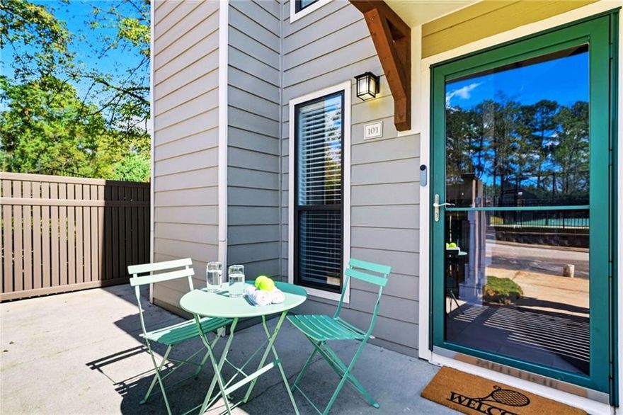 Active outdoors lover’s dream end-unit townhouse with smart gadget updates and upgrades, this is truly a special spot at Park Ridge Condos, Marietta’s best kept secret neighborhood where convenience meets quick access to restaurants and entertainment, great schools (rated 9-10), a quick dash to Chattahoochee Nature Center miles of paths, parks, and boardwalk, and 10 minutes from 285 and 400 interstates.

Boasting a generous 1 bedroom, family room with fireplace, convenient laundry off the kitchen on main, and a sunset facing front porch, this home is ready for all occasions with its chic flair and sporty pedigree especially for those who love tennis or pickleball!

Enjoy quiet living within close proximity to multiple parks, fantastic schools including the legendary Walton High School district which secures all home values, and walking distance to Kroger Plaza and the many retail and restaurant spots that it has to offer.

As you enter through the main door through a private courtyard portico, the layout opens up into a generous living room area with a fireplace connected to a kitchen and laundry with a modern LG washer and dryer that are included with the home.

Flowing out of the kitchen, the dining area overlooks the front patio that’s ready for grilling, resting from a game tennis, getting ready for the pool, and overall entertaining family and friends.

Savor easy living with an efficient new water heater, new flooring, and fresh HVAC, making this extraordinary home a confident property for many years to come.

Make this maintenance-free home yours and share many beautiful moments as you take advantage of all that surrounding amenities and nature have to offer, stroll to the boardwalk, enjoy Marietta’s incredible shopping and food scene, and entertain your friends for years to come.

The home is mostly virtually staged and awaiting your personal touch!