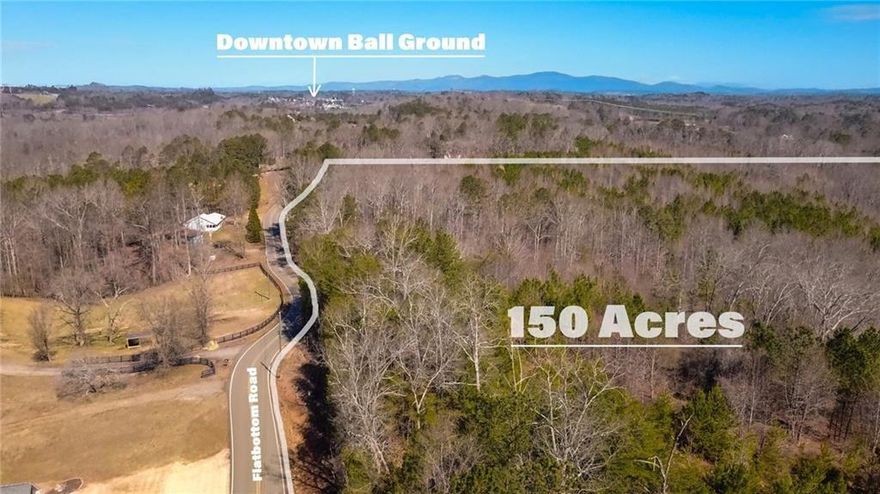 150 Pristine Acres in up and coming Ball Ground Community. Property located less than 2 miles from active downtown Ball Ground. Lots of road frontage on Flatbottom Road. Great opportunity for timber sales.