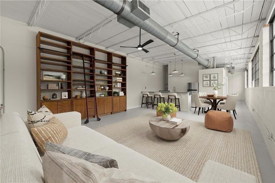 Location! Location! Location! Live in the heart of it all! This stunning 1 bed, 1 bath open-concept loft offers the perfect blend of urban living and serene surroundings. Located just two blocks from the Atlanta BeltLine and Krog Street Market. Also, directly across the street from the proposed 80-acre park, this rare ground-floor unit boasts approximately 60 feet of north-facing windows that bathe the space in soft, natural light all day long.

The spacious layout features soaring 11.5ft ceilings, concrete floors, and an updated kitchen with new stainless steel appliances, and finishes. Recent upgrades include a new HVAC system and water heater, providing peace of mind and energy efficiency.