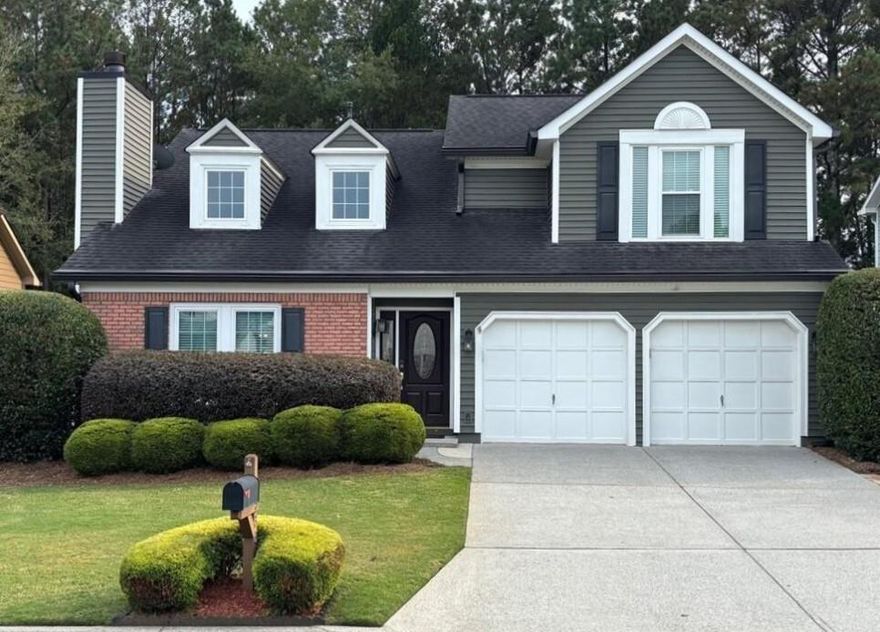 Few neighborhoods in Alpharetta provide what Gatewood can give you, easy access to sought after amenities, parks, schools, Avalon, Halcyon and downtown Alpharetta.  Cogburn Park is just across the street from Gatewood with its 1/5mile paved loop, inviting green, covered picnic tables, playground and bathrooms.  Downtown Alpharetta is 1.9mi south on Hwy9, a short bike or drive, and the sidewalks are being widened enough to accomodate golf carts - street lamps and landscaping to brighten and beautify. The local, highly rated schools are close, walking distance for some with Hopewell Middle just 1.1mi and Cogburn Woods Elementary 1.3mi.  Restaurants are just around the corner plus nearby Avalon and Halcyon - gas, groceries and Lowe's/Home Depot, Costco.  Most of what you will likely want is Right Here! Gatewood itself offers a pool with bathrooms and a tennis court lined for pickleball as well.  There's a paved stone patio adjacent to the pool for entertaining and lunch by the pool and the streets are lit by street lamps for after dark strolls if you like.
The home is a well cared for Cape with 3 rooms and 2 full baths up, the owner's suite has a full bath ensuite while the other 2 share a hall bath. The main offers a cathedral ceiling and dormered windows to bath the living room in sunlight and space.  Formal dining off the living room and adjacent to the eat-in kitchen.  Half bath and laundry room on main. The curb appeal of this home is priceless, a manicured yard and bushes, field stone path to the back, where you may lounge in the shade of your deck, and enjoy the extra storage provided by the shed.  A built in gas grill provides an easy solution for grilling out.  Yard care just got easier too!  A bluetooth enabled sprinkler system to keep it green.  The siding and roof have been replaced since the home was built including the wider gutters and more recently the windows have been upgraded.
