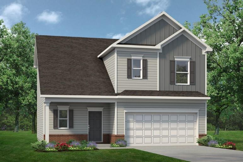 Move in Ready November! The Lawson, by Smith Douglas Homes in the new Hawks View community by Smith Douglas Homes. This lovely home opens to a nice foyer and leads to a connected living-dining kitchen layout that spans the entire width of the home. An open living room with a modern linear fireplace and dining area connects the kitchen and the covered back patio for effortless entertaining. Kitchen has many upgraded features: 42" upper cabinets with crown molding, granite, and upgraded appliances. A split staircase leads upstairs, where you'll find three generous bedrooms, a laundry room and spacious closets. The primary suite with a tray ceiling connects to the bathroom with a large tile shower. Windows have been added at the stair landing and family room creating a light-filled home. Both stories have Smith Douglas signature nine ft ceiling heights. Seller incentives with use of preferred lender. Photos represent plan and are not of actual home.