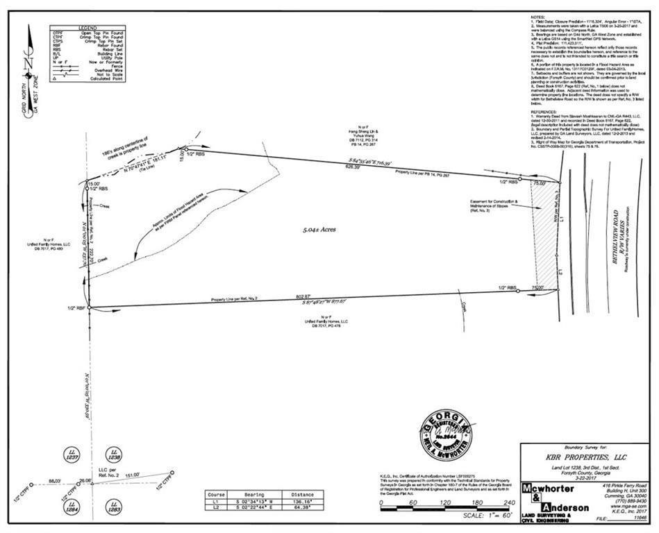 Pristine 5.04-acre tract with 206 ft frontage on Bethelview Rd (SR 141), a four-lane parkway in Cumming. Prime location just 4 mins to GA 400, across from Ashebrooke, near new subdivisions. Zoned AG1 with potential for RES4, RES6, or commercial use (buyer to verify). Gentle topography, timber, and rear creek offer multiple options. In highly ranked West Forsyth HS district. Excellent estate, residential, or development opportunity.