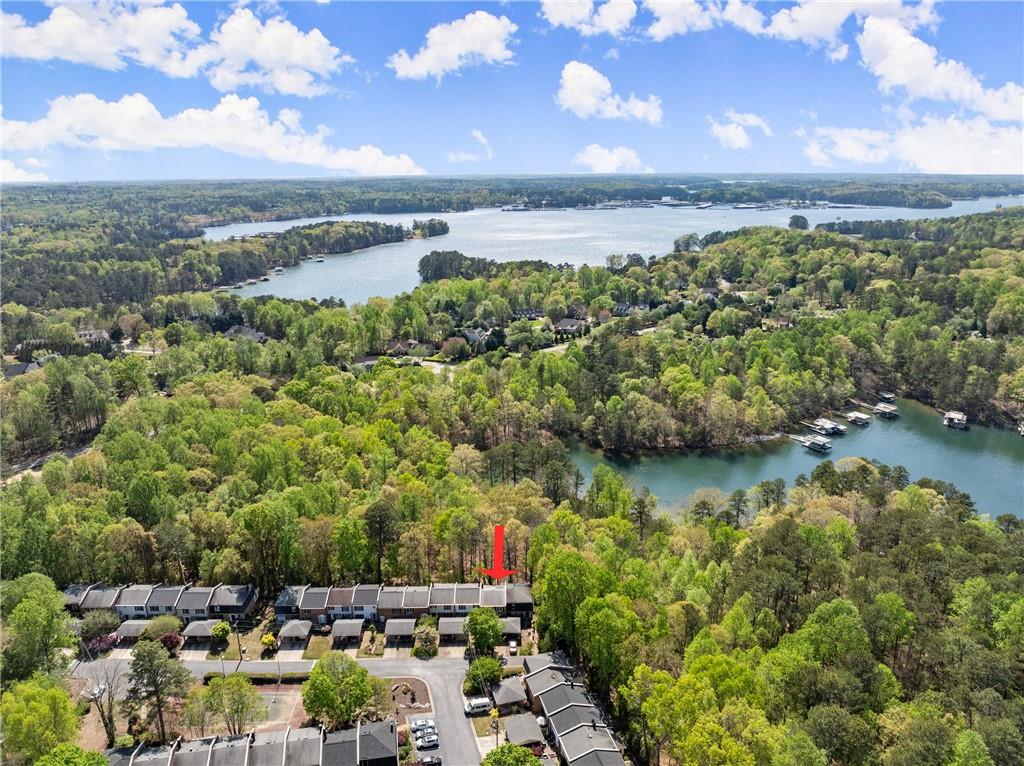 Bird's eye view of a nearby body of water
