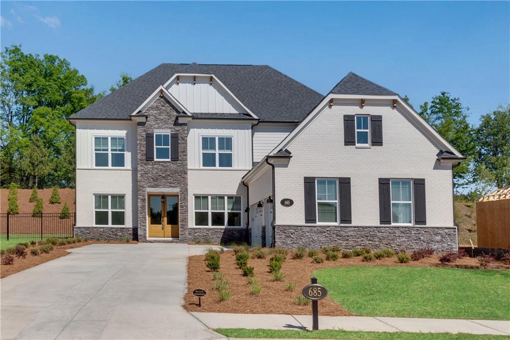 Use google GPS: 685 Old Alpharetta Rd, Alpharetta, GA 30005...Check on zillow or 3D tour and floor plan guide.
CURRENTLY HAVE 2 HOMES RENTED, CAN SELL TO INVESTOR
Great opportunity to own a brand new expansive designer home with $188441 in design upgrades and $100,000 lot premium in the idyllic location with an Alpharetta address and Forsyth county taxes. This home combines the airy brightness of a modern farmhouse by pulling out natural wood tones with the lighter surround on top of a spacious double lot yard, with a emphasis on luxury with its contrasting deeper palates and stone accent. This luxury home comes with 10ft ceiling on main with private bathroom for every bedroom including an in-law bedroom on main. Outside the home you will find a double lot size being the largest in the neighborhood providing enough space to build a swimming pool and entertainment area if desired, and an irrigation system for your convenience. The oversized yard, and beautiful yet hardi Luxury plank flooring and a private community lake provides the perfect environment for raising kids and entertaining guest in the heated Alpharetta market.
#7 Brookwood Elementary #10 Piney Grove Middle(USNews)
This home is located in the new(2018) state of the art Denmark High School district. This high school is ranked 26th and improving. The school district has 10/10/9 test scores on Great Schools. Proximity to Alpharetta provides endless opportunities for entertainment, work opportunities, and appreciation.
Community lake is deeper into the neighborhood.
Listing agents speak Russian, Chinese, Spanish, and English