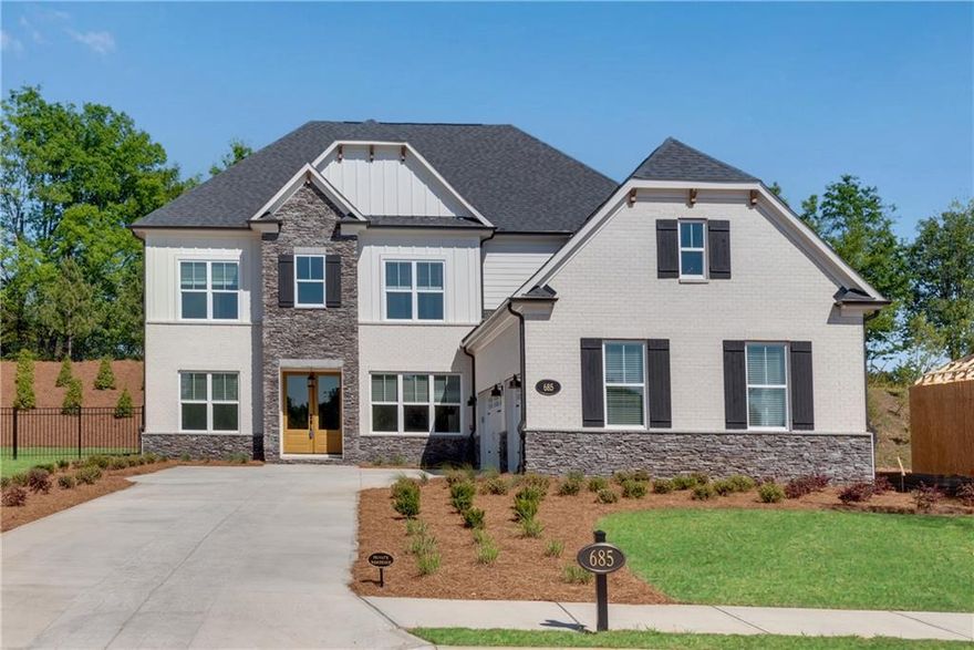 Use google GPS: 685 Old Alpharetta Rd, Alpharetta, GA 30005...Check on zillow or 3D tour and floor plan guide.
CURRENTLY HAVE 2 HOMES RENTED, CAN SELL TO INVESTOR
Great opportunity to own a brand new expansive designer home with $188441 in design upgrades and $100,000 lot premium in the idyllic location with an Alpharetta address and Forsyth county taxes. This home combines the airy brightness of a modern farmhouse by pulling out natural wood tones with the lighter surround on top of a spacious double lot yard, with a emphasis on luxury with its contrasting deeper palates and stone accent. This luxury home comes with 10ft ceiling on main with private bathroom for every bedroom including an in-law bedroom on main. Outside the home you will find a double lot size being the largest in the neighborhood providing enough space to build a swimming pool and entertainment area if desired, and an irrigation system for your convenience. The oversized yard, and beautiful yet hardi Luxury plank flooring and a private community lake provides the perfect environment for raising kids and entertaining guest in the heated Alpharetta market.

#7 Brookwood Elementary #10 Piney Grove Middle(USNews)
This home is located in the new(2018) state of the art Denmark High School district. This high school is ranked 26th and improving. The school district has 10/10/9 test scores on Great Schools. Proximity to Alpharetta provides endless opportunities for entertainment, work opportunities, and appreciation.

Community lake is deeper into the neighborhood.

Listing agents speak Russian, Chinese, Spanish, and English
