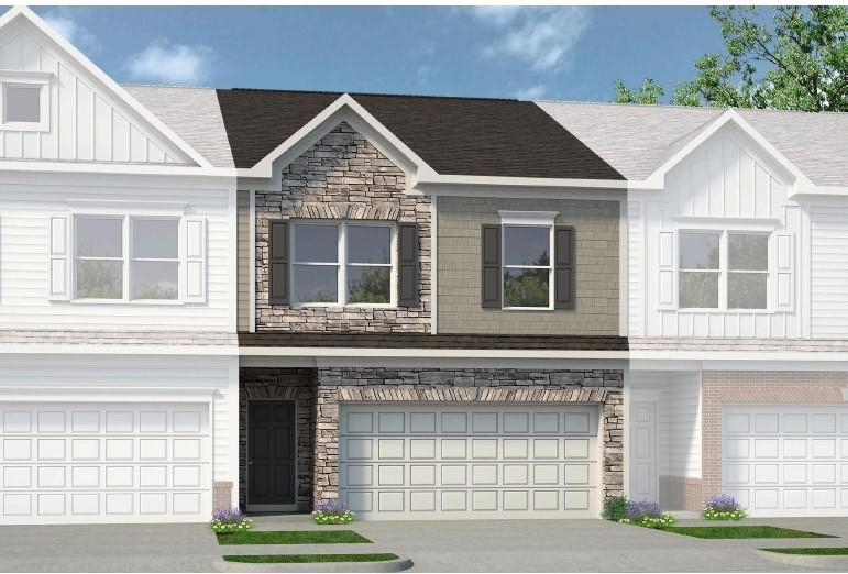Move in Ready! The Ellison II floorplan in Smith Douglas Homes Franklin Manor community. This popular and thoughtfully designed townhome is perfectly positioned for both privacy and natural light and offers exceptional comfort and designer upgrades throughout. The spacious open-concept layout begins with a stylish kitchen featuring upgraded cabinetry, stainless appliances, granite countertops and a large center island with pendant lighting-ideal for seating four and perfect for everyday living and entertaining. The kitchen oflows seamlessly into the bright and airy family room, enhanced by large windows and a modern linear fireplace. Throughout the the fmain floor, luxury vinyl plank flooring provides both durability and style, while the deck offers a relaxing spot for outdoor get-togethers. Upstairs, retreat to the luxurious primary suite, complete with a spacious walk-in closet and a spa like bath featuring a tiled shower and double vanity. A convenient laundry room and two additional bedrooms provide functional space for guests, family or home office. Both stories have 9ft ceiling heights. Lawn maintenance is included in your HOA! Primary photo of home, secondary photos representative of plan not of actual home being built. Seller incentive with use of preferred lender. Fantastic opportunity to make this home yours!