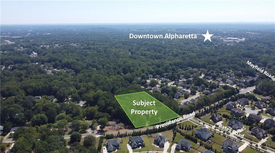 Alpharetta Realty, Inc. is pleased to exclusively present this opportunity to purchase ± 3.25 acres off Providence Road approximately 1 mile from downtown Alpharetta. The property consists of two parcels (12725 & 12735 Providence Road) that total 3.25 acres, offer over 345’ of road frontage, and have access to public sewer via a recorded off-site sewer easement. Depending on the level and size of the home an individual or builder desired to construct, the property offers a rare land opportunity to create a high-end custom subdivision in downtown Alpharetta with up to 7 homes on the property. The Seller has design plans for up to 7 lots utilizing the minimum zoning lot size of 15,000 sf. If one desired to have larger lots or homes, one could easily create anywhere from a single large estate up to the 7-lot configuration. Additionally, with an existing home on each parcel, the possibility exists to renovate/remodel the homes. There are numerous options and considerations for this opportunity. A full design package is available for the 7-lot configuration. Please inquire with broker for any questions and additional details.