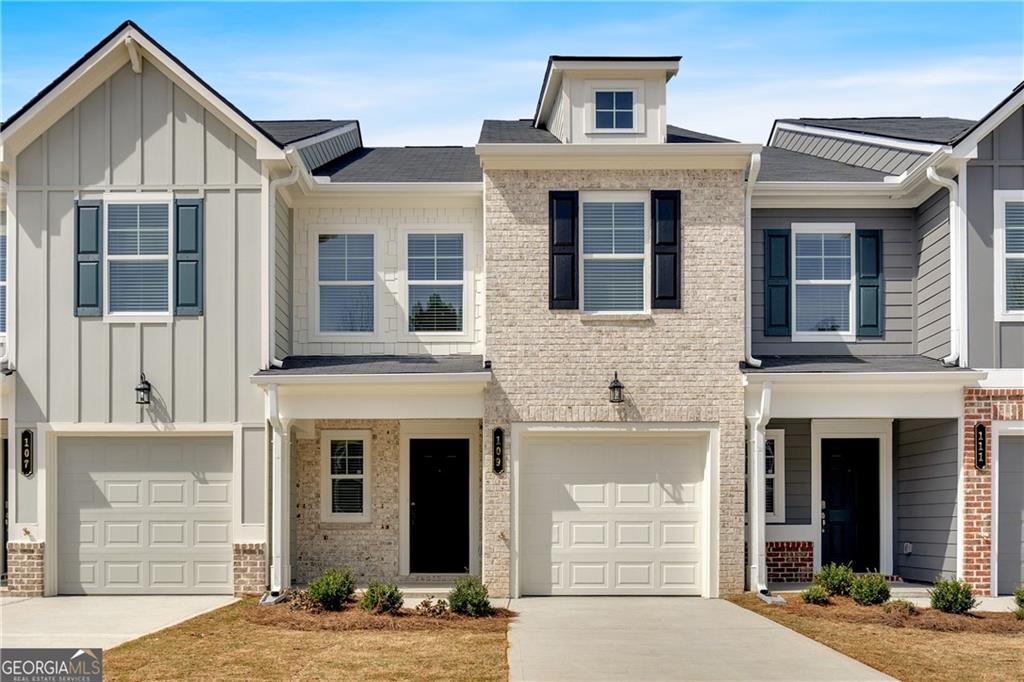 Oleander-CC. Floor Plan by Kerley Family Home. MOVE-IN-READY!! A tranquil, two-street townhome community with private, single-car garages. Each of our townhomes has it's own unique exterior color and choice of brick or stone! This beautiful and spacious Oleander plan has Luxury Vinyl Plank flooring on the main floor and an abundance of recessed lighting throughout the home. The Kitchen is gorgeous with its painted Ivory cabinetry, a large center island with a 24" overhang and stainless undermount sink, upgraded granite countertops, a separate pantry, tile backsplash, and a Whirlpool Stainless Steel Appliance Kitchen package including a refrigerator with ice and water. The kitchen is open to the dining and family room with ceiling fan plus a smart tub and outlet for those who want easy TV mounting without the wires, and lots of windows for natural lighting. Full light patio door leads to a large 8'x12'private patio area with 8' privacy partitions and backyard space. A large storage closet and half bath complete the main floor. Upstairs you will find an amazing Primary Suite with a separate sitting or office space, ensuite bath with shower and a generous walk-in closet. 2 additional bedrooms, a secondary bathroom with a raised double vanity with cultured marble tops and hall laundry that includes a Washer and Dryer! Blinds throughout the home, making this home MOVE-IN READY! Care-free living townhome living, HOA covers your lawncare, exterior maintenance and more! Close to schools, Manning Mill Park, and I-75, it's the idea location for tranquil laid-back living, while still being close to great shopping in Calhoun and Cartersville and close to many major employers! We include with each home a Builder's Warranty and the installation of the in-wall Pestban system. Choose your path to savings that are too good to pass up. Reach out to a member of our team for details and take advantage of our Save Your Way promotion and receive up to $5000 to use towards Closing Costs, Design Options and/or Rate Buydown, PLUS until 7/31/25 this home qualifies for an additional $7,000 for a total of $12,000 in builder incentives. Preferred lender must be used for promotion. Photos may be of a similar home or model and are for illustrative purposes only. Features and finishes may vary.