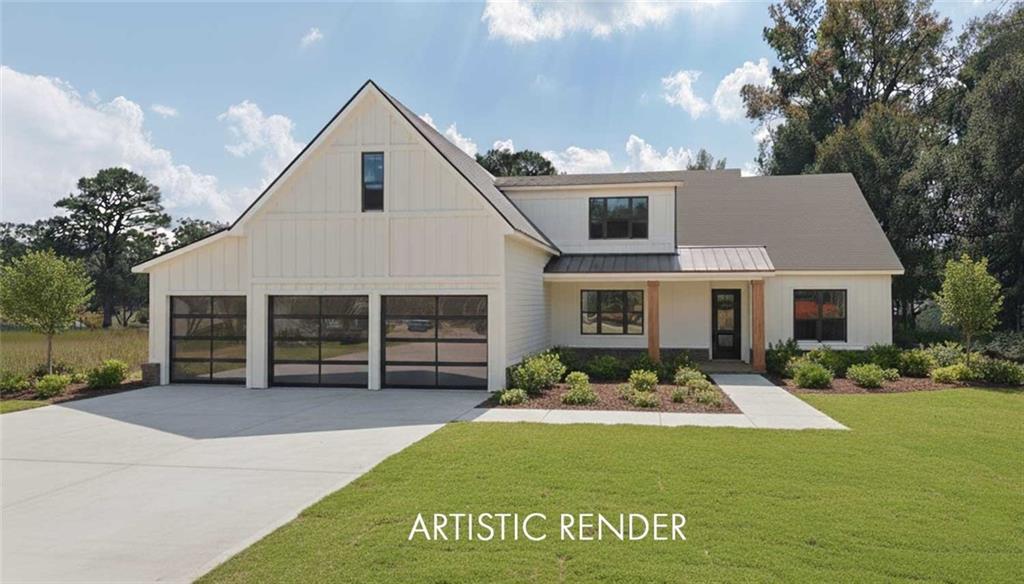 Welcome to this gorgeous new construction home, tucked away on a private 0.92-acre lot in an intimate enclave of just five custom homes—right in the heart of Woodstock. Here, you’ll find a perfect blend of curb appeal, thoughtful design, and modern efficiency.
From the welcoming front porch, step inside to an open floor plan that feels both spacious and inviting. The family and dining rooms soar with 12-foot ceilings and are anchored by a custom fireplace with built-ins and floating shelves. A 16-foot sliding glass wall connects the indoors to a large covered porch with its own fireplace—the ideal spot to entertain or simply unwind while looking out over the private, level backyard (pool-ready, if you’d like!).
The main floor makes everyday living easy with three bedrooms, including a primary suite that feels like a spa getaway. The ensuite bath features a zero-entry shower, designer tile, and large walk-in closet. Two additional bedrooms are thoughtfully located on the opposite side of the primary suite, one with a private ensuite bath and the other with easy access to a full bath. You’ll also love the large laundry room and practical mudroom and drop zone.
At the heart of the home is the 3-sided kitchen, with an oversized island, quartz countertops, a slide-in range, and plenty of storage. A striking switchback staircase leads upstairs, where you’ll find a fourth bedroom with full bath, a versatile loft/TV room, and a spacious finished bonus room—flexible for work, play, or guests.
Built with care, this home includes spray foam insulation in the roofline, a tankless water heater, high-efficiency HVAC, and easy-care vinyl windows. Every detail has been thoughtfully chosen to combine comfort, style, and efficiency. This is Woodstock living at its best.