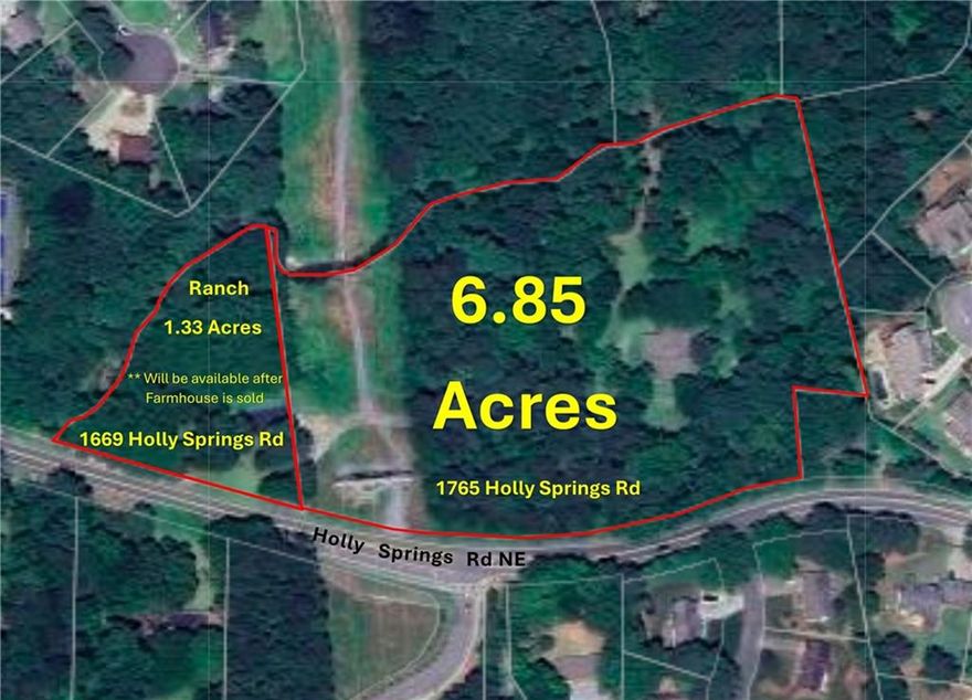 6.85 Acres in sought-after Pope High School District. Sewer on Site. Zoned R-30 with 600ft Road Frontage on Holly Springs Rd. Suitable for approximately 4 residential lots. One of the largest parcels available for residential development in East Cobb. Only 10 miles to Atlanta city limits and close to Shopping, Restaurants, Schools & Churches. Charming 1940's farmhouse with 3Bd/2Ba on site sold as-is.