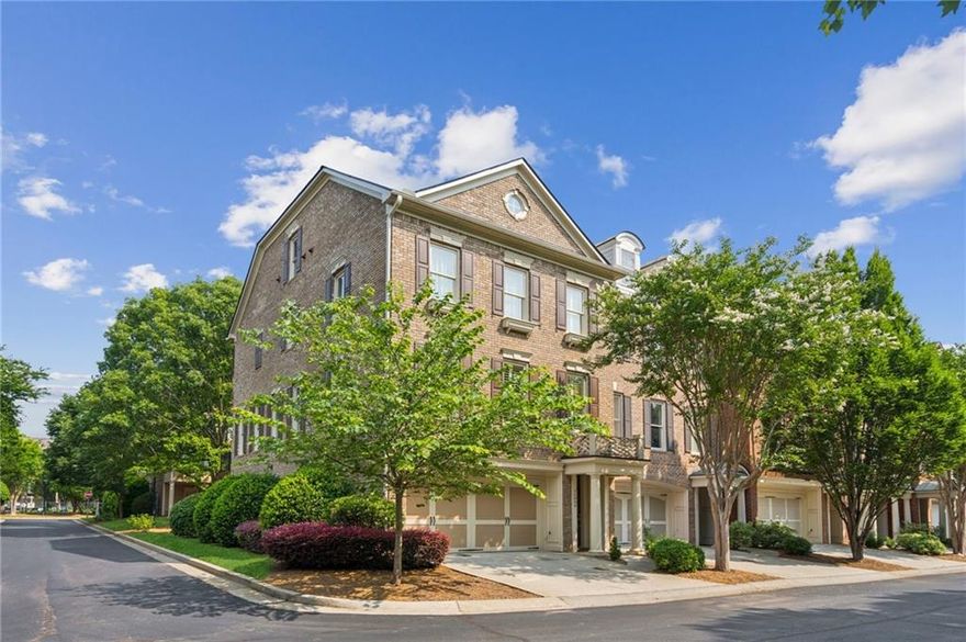 Finally a townhome that lives more like a home. End unit with 2-car garage features wonderful open concept living space with walls of windows and light. One of only a handful of units with large picture window and private views from every room in the house. Well situated within the community to take advantage of guest parking, and close to amenities which include community pool, exercise room, clubhouse. Fast access to GA400 and walking distance to Amphitheater, North Point Mall (redevelopment project in the works!), The Gathering, and on Alpha Loop (in progress). More to love is the well-planned floor plan, including a large kitchen with island, gas cooktop, large pantry and plenty of cabinets and counters. The first floor is perfect space for guest room or keep as movie/entertainment room. Primary and additional secondary rooms upstairs, creating a feeling of penthouse living with unobstructed views. Move right in and make this one home.