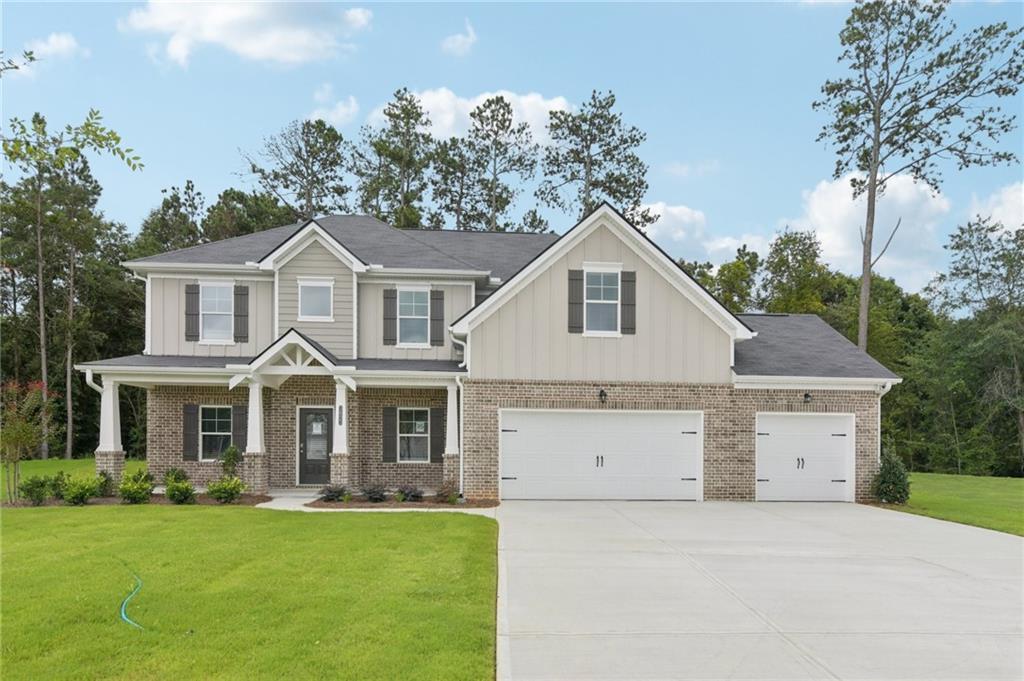 Earnest Money ONLY $3,000 and as low as $3300/monthly – Luxury Within Reach! Gorgeous 5-bedroom, 3-bathroom estate in a cul-de-sac and timeless design. From the grand two-story foyer to the sprawling open concept living spaces, every detail has been meticulously curated to enhance your lifestyle. Key Features: Designer Living Spaces – A stately family room with a gas fireplace, perfect for cozy gatherings. Gourmet Chef’s Kitchen – Featuring high-end LG stainless steel appliances, gleaming granite countertops, and an oversized entertainment island. Luxurious Owner’s Suite – Your private retreat with a spa-inspired ensuite, complete with premium finishes and a serene ambiance. Guest Suite on Main – With a private bath for ultimate convenience. 3-Car Side-Entry Garage – Offering both functionality and curb appeal. Energy-Efficient Living – LED lighting, gas & electric system installed. Prime Location – Nestled in Loganville, midway between Athens & Atlanta, just a short drive to renowned universities and colleges. Builder & Lender Incentives (with approved lenders): Up to $15,000 in incentives, Low fixed interest rates, 100% financing options, up to 5% down payment assistance, and more. The Richland plan at Stephen's Landing in Loganville.