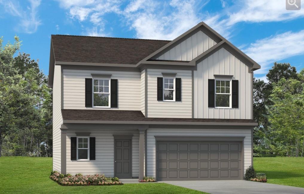 Move in Ready October 2025! The Benson II plan in the New Haven community, built by Smith Douglas Homes. Step into the Benson II through a wide, light-filled foyer that opens into an expansive, seamlessly connected living, dining, and kitchen features a center island with a sink, ample counter space, and a walk-in pantry. Lovely back patio is ideal for outdoor entertaining. Vinyl plank flooring throughout the main level. Upstairs, the private owner's suite boasts a spacious walk-in closet and an ensuite bath. Two additional bedrooms share a full bath, conveniently located near the laundry room. Additional windows in the kitchen and at the top of the stair landing. Nine ft ceilings on both levels. Photos representative of plan not of actual home being built. Seller incentives with use of preferred lender.