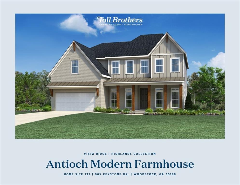 TOLL BROTHERS - READY FOR MARCH DELIVERY! CITY OF WOODSTOCK/CHEROKEE COUNTY - The ANTIOCH MODERN FARMHOUSE  The ANTIOCH is an open concept floorplan, exceptionally appointed with amazing structural and design finishes. Your family will enjoy the multi slide stacking doors in the casual dining area opening to your enhanced outdoor living area. Welcoming you home starts with the 8' front door and the open concept foyer and dining. The 1st floor features 10' ceilings, dramatic 2-story great room w/ 42'' fireplace and spacious built in bookcases. Guest suite on 1st floor offers a full walk in shower. There is also a private office on the main level for those that need space for work or for school. Chef's kitchen boasts KitchenAid appliances including double ovens, quartz countertops, oversized island w/breakfast bar. PLUS butler's pantry for easy entertaining. You will truly enjoy the every day entry equipped with a drop zone for organization. The 2nd floor boasts an oversized Primary Suite & 3 secondary ensuite bedrooms. The Primary bath is BEAUTIFUL and features a free standing tub for soaking and double vanities. All 4 secondary bedrooms are spacious and ensuite. Acreage of Home site is approximately .93 acres (40,548 sq. ft.) Selling Broker Commission is 3% of slab base price. Models are now OPEN - 760 Keystone Drive.