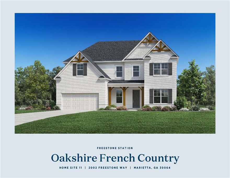 NEW TOLL BROTHERS HOME UNDER CONSTRUCTION! Our beautifully crafted Oakshire floorplan offers 3,249 square-feet, 5 bedrooms, and 4 baths. Complementing the well-designed kitchen is an immense center island with breakfast bar as well as plenty of counter and cabinet space, and a sizable walk-in pantry. Expand your living space with the second-floor loft that is perfectly designed to fit your lifestyle. Thoughtfully designed flexible space on the main floor is perfect for studying or working from home. The covered porch is ideal for outdoor entertaining. The resort-style amenities in this community will make your family feel they're on vacation year-round. Experience the luxury you've always wanted by scheduling a tour today. Freestone Station is a community of 100 homes with convenient access to shopping, dining, and top-rated Cobb County schools. Just minutes from Marietta Square, the Avenue of West Cobb, and the Battery, with easy access to the airport. Come see the Toll Brothers difference! Ask us about additional incentives when using Toll Brothers Mortgage.