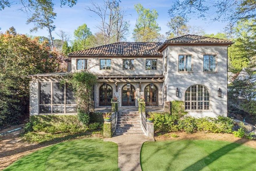 Introducing a breathtaking Mediterranean masterpiece designed by renowned architect Yong Pak. The home features over $1M of new upgrades and panoramic views of the Capital City Club golf course in the coveted Historic Brookhaven neighborhood. Step into the grand two-story foyer flanked by an oversized dining room and formal living space, extending seamlessly to a screened front porch. No detail has been overlooked in this architectural gem featuring refinished oak floors throughout, brand new luxurious lighting in every room, custom millwork, and exquisite professional landscaping at every turn. The open main level, flooded with natural light, seamlessly blends indoor and outdoor living. The stunning Chef's kitchen, overlooking a sun-drenched breakfast area and vaulted fireside family room, boasts a walk-in pantry, butler's pantry, marble countertops, sinks, and backsplash, and is outfitted with the highest quality appliances.  Also on the main level is the oversized master suite complete with a luxurious marble bathroom, steam shower, soaking tub, and an expansive walk-in closet featuring laundry hook-up. All secondary bedrooms feature walk-in closets and updated marble baths. The finished terrace level offers a large additional living/bonus space, a temperature-controlled wine cellar, an elevator shaft to all three levels of the home, plentiful storage space, and a spacious 3 car garage. Outdoor entertaining is elevated with a front screened porch, a covered walk-out back patio, and a stone sun deck, providing the perfect setting for a future pool. This exceptional residence also boasts a framed and plumbed bed/bath and living expansion opportunity with a separate entrance to the home. Experience luxury living at its finest in this meticulously crafted home, where every detail embodies sophistication, luxury, and style.