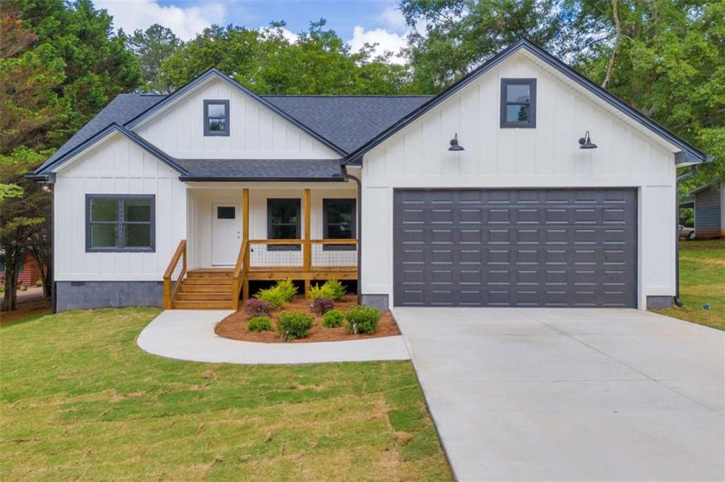 New construction craftsman with covered front and back porches/decks. Delightful, spacious, and roomy. Features a large open living room/kitchen/dining combo, 2-car garage, drop zone area at the back door, laundry room, and large pantry closet. Master bedroom has an on-suite bathroom with a tile shower, double vanity, and separate "water closet." Second and third bedrooms are spacious with a full hall bathroom. Private shaded backyard has a large covered porch/deck with steps to the yard. Home has both spacious front and back yards, and located in the neighborhood cup-de-sac.