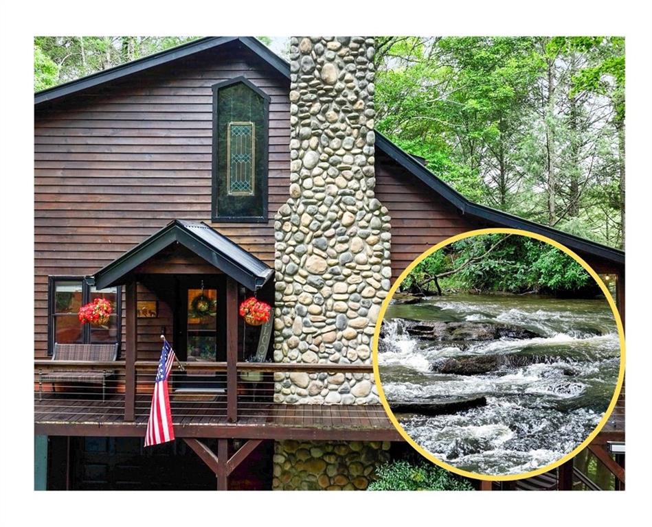 ***Go to YouTube and type: Riverfront Cabin on the Ellijay River Minutes to Blue Ridge*** and see a stunning video of your new river cabin. This fully furnished 4 bedroom, 3 bath cabin (+ bonus room loft for an optional 5th bedroom/sleeping area) is perfect for your own private use, or an investor looking to short term rent. The magic of this cozy riverside retreat lies in the sights and sounds of the Ellijay river, surrounded by beautiful hemlocks. You can both see and hear the river from the cabin. The river is 51 steps from your cabin's fire pit. In the summer, tie up multiple river tubes and splash around while creating memories with family & friends. Yes! The Ellijay River is stocked with Rainbow and Brown Trout! In cooler weather, grab a blanket and roast marshmallows by your outdoor fire pit. In any weather, simply sit in a rocking chair or hammock on either of your two expansive porches and immerse yourself in tranquility. Nothing beats dining al fresco with twinkling lights and the music of nature.
Centrally located between the charming towns of Ellijay & Blue Ridge in the desirable & gated Goose Island Hideaway. This quiet and private neighborhood features serene paved roads. Let the deer, turkeys and of course - geese welcome you as you enter the friendly neighborhood.
Many updates and renovations including: new hot tub, new whole house generator, and massive hardscaping improvements which are evident the minute you arrive in the oversized driveway. You even have a garage to park your side by side UTV & other toys. Or, you can use the garage space as an owner's storage, or any other creative idea you can dream of. Other updates include: new gas stove, vinyl plank flooring in all bedrooms, new shower remodel in upstairs bathroom, granite counter tops, sinks and faucets in all bathrooms, new shower doors and exterior sliding doors, etc. Be sure to see our complete list of upgrades, as the list goes on! Ask about up to $10K in lender incentives with our preferred lender.
