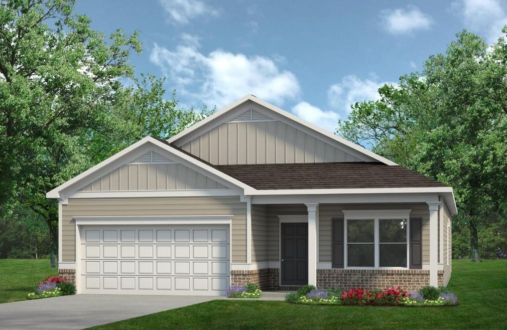 Move in Ready December! The Pearson plan in Laurel Ridge by Smith Douglas Homes. This ranch-style floorplan offers flexibility in living space! The dining area is open to the kitchen which features upgraded cabinetry with 42" upper cabinets for additional storage, granite counters, tile backsplash and a center island. All this overlooks the adjoining family room with a an inviting fireplace. Enjoy your new yard from the comfort of your covered back patio. The primary suite, tucked away at the back of the home, feels like a private sanctuary with its large shower, double sinks, linen closet and walk-in closet. The two secondary bedrooms and shared full bath are off the main foyer at the front of the home. The owner's entry from the garage leads to a mudroom and laundry room. The nine ft ceiling height enhance the space as do the Vinyl plank flooring throughout the main living areas. Photos not of actual home, are representative of plan. Seller incentives with the use of preferred lender.