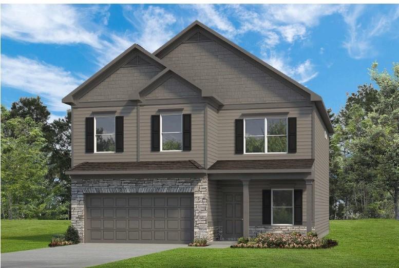 Move in Ready January! The Harrington in Allen Manor built by Smith Douglas Homes. Our popular Harrington floorplan with an unfinished BASEMENT and on a wooded homesite!! This home offers upgrades throughout, making the home feel welcoming and cozy. The well-appointed kitchen includes 42" upgraded cabinetry offering plenty of storage and beautiful white quartz countertops that pairs perfectly with a marble tile backsplash. Enjoy serving at a large island that overlooks the adjacent family room in an open concept design. Gather around the linear fireplace with friends or take the entertainment out to the deck while enjoying evening views. Upstairs you will find an oversized primary suite with a tray ceiling, three additional bedrooms, a laundry room and a shared hall bath. The basement offers endless possibilities to suite your lifestyle. This home is an entertainer's dream and ready for you to make your own. Pictures representative of plan not of actual home. Both stories have Smith Douglas Homes signature 9ft ceiling heights. Seller incentives with use of preferred lender.