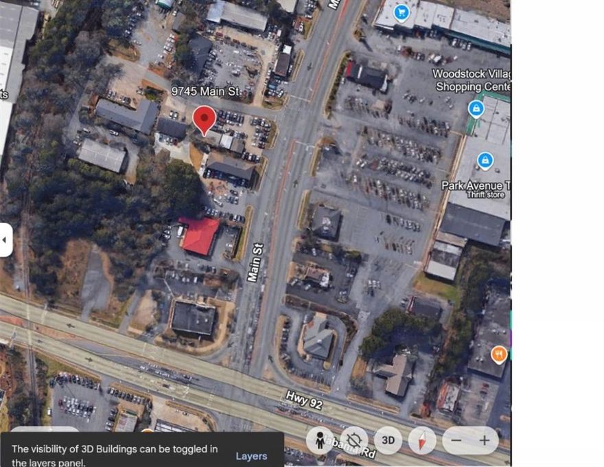 Rare Conner Lot on Main Street Woodstock. Zoned: Downtown Commercial mixed use. 1 Block South of Hwy 92. Less than a mile from I-575. Less than a mile center of Downtown Woodstock. Rare auto sales Lot/ Now Unatainable.