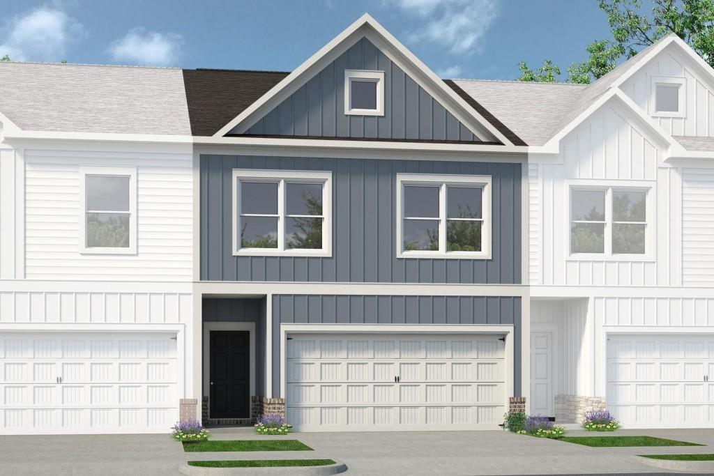 Move in Ready November 2024! The Ellison II floorplan located in Smith Douglas Homes new Ellison Square community. This spacious townhome features upgraded cabinets, a gas range, tile backsplash, granite countertops in the kitchen and a large center island with pendant lighting that can easily accommodate four people. The kitchen overlooks the family room with a linear fireplace. Access the rear patio from the family room for outdoor entertaining. The first floor has upgraded Vinyl Plank flooring offering a seamless flow from room to room. The Owner's suite has a retreat style bathroom that boasts a tiled shower and double vanity. Wrought iron stair rails grace the first and second floor. Owner's suite, laundry room and two secondary bedrooms are upstairs. Both stories have 9ft ceiling heights and upgraded lighting is throughout the home. Lawn maintenance is included in your HOA giving you more free time! Photos representative of plan not of actual home being built. Seller incentives with use of preferred lender.