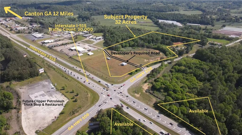 Harry Norman Realtors is pleased to offer the sale of 32 acres of prime commercial real estate strategically located at the corner of GA. 515 N and GA highway 108. Over 30,000 cars pass this intersection daily and that number is growing. Jasper, Ga. and Pickens County is experiencing rapid growth and I-515 is the gateway. Do not miss out on this outstanding investment opportunity.