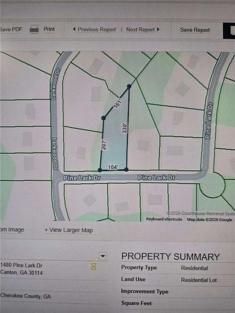 Vacant Land For Sale - 1480 Pine Lark Drive<br/> Canton, GA 30114