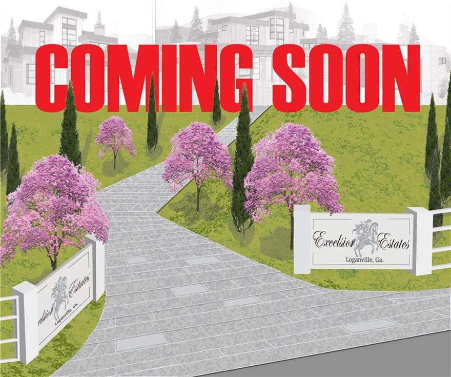 NEW CONSTRUCTION OPPORTUNITY - Welcome to Excelsior Estate's stunning gated contemporary custom masterpiece (Modern model)
located in the heart of Loganville, Gwinnett county, situated on 2.04 acres, minutes away from everything. This spacious, 4,100 square foot
floorplan boasts 5 bedrooms, 5 and one half baths with a guest suite on the main. 3 car garage and library/flex space. Enjoy year round living on
your covered deck/patio with outdoor summer kitchen. Offering the perfect blend of luxury and functionality. Impeccable updates including
premium appliance package, gourmet kitchen with granite or quartz countertops and large kitchen island creates a chef's dream. Also features
modern cabinetry and designer finishes throughout. Gleaming hardwood floors throughout, luxurious bathrooms with tiles to ceiling. The
expansive master suite upstairs is a spa-like retreat with luxurious amenities including his and her closets and his and her lavatories. No HOA
and an opportunity to customize to your specific need. Up to $15,000.00 closing cost assistance with preferred lender.