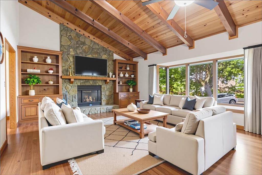 Discover this contemporary home nestled in a quiet cul-de-sac in the highly sought-after Pope High School District. Featuring generously sized rooms, this home offers space and flexibility for today’s lifestyle. Step inside to a large and open family room with beautiful wood ceilings and stone fireplace flanked by built-in book shelving. This layout is perfect for entertaining as the living room flows into a formal dining room and large kitchen with breakfast nook. Step outside onto the newly built deck that provides a great outdoor retreat. Upstairs features a large Primary Bedroom & Bathroom with dual vanities, 2 spacious secondary bedrooms, & secondary bathroom. The newly finished basement level includes the laundry room, a flex room, and potential bedroom #4. This home presents a fantastic opportunity to customize and make it your own in a prime location. Don't miss out on this hidden gem!