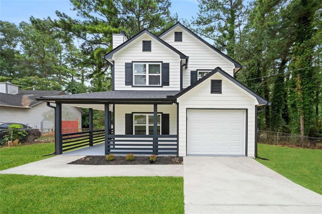 THIS BEAUTIFUL NEWLY RENOVATED HOME in a well established area is a must see--Every surface has been updated with NEW Roof, NEW gutters, NEW HVAC, NEW Hot Water heater, NEW windows, NEW interior and exterior paint, NEW bathrooms, New Kitchen with granite and beautiful glass backsplash, NEW LVP flooring through out, NEW light fixtures, NEW fans with remote in every room, NEW garage door with Keypad and remote opener and NEW stainless steel appliance -This 3 bedroom 2.5 bath home, has no HOA. Step outside to enjoy your morning coffee on the covered front porch or host gatherings in fenced backyard, Great for entertaining the entire family- Located just minutes from local schools, shopping, and restaurants, this home is perfect for anyone seeking suburban living with easy access to all the amenities. Allowing for an easy commute to downtown Atlanta, Hartsfield-Jackson International Airport. Home has been virtually staged. -THIS HOME IS BEAUTIFUL INSIDE AND OUT--DON'T LET IT PASS YOU BY.