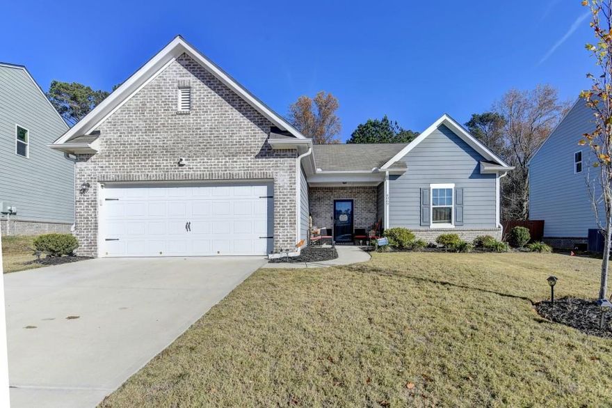 This beautiful ranch home is only 4 years old. Completed in December of 2021, this spacious 4-bedroom, 3-bath ranch-style home was designed with family living and entertaining in mind. The large, open-concept living room offers a clear view of the kitchen and direct access to a covered patio, perfect for hosting gatherings or relaxing evenings at home. The chef-inspired kitchen is the heart of the home, boasting granite countertops, white cabinets, stainless steel appliances, an oversized island with bar seating, and a generous eat-in area. The large walk-in pantry ensures you'll never run out of space. Retreat to the expansive private owner's suite, thoughtfully positioned for privacy, and just steps from both the family room and patio. The en-suite bath features a large vanity, walk-in shower, and a spacious walk-in closet. One guest bedroom is separated from the other two bedrooms, and features its own private bath with a tub/shower combo, while two additional bedrooms share a full bathroom with a large vanity and tub/shower combination-perfect for growing families or guests. Step outside to your fenced backyard-ideal for entertaining, playing, or safe place for your pets! Residents of Newbury Place can enjoy resort-style amenities, including a full-sized Olympic pool, pool house, freshwater pond, scenic walking trail, and sidewalk-lined streets perfect for leisurely strolls. Conveniently located within minutes of schools, shopping, restaurants and parks.