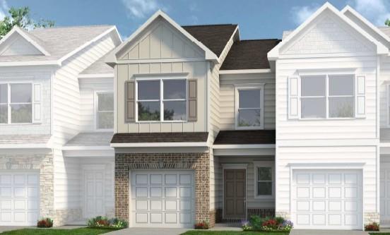 Move in Ready November! The Rutledge in The Andros community by Smith Douglas Homes. Hidden gem enclave of 24 brand-new, craftsman-style townhomes minutes from downtown Dalton. The Rutledge welcomes with a covered front porch that leads to a foyer. Just off the entrance, a convenient powder room and coat closet are thoughtfully placed for guests. The heart of the home features an open-concept layout where the fireside family room with a linear fireplace, dining area, and kitchen flow seamlessly together. The kitchen is stylish and functional, with a walk-in pantry, central island, upgraded cabinets and direct access to the rear patio -perfect for entertaining. Vinyl flooring throughout the main floor. Upstairs, the primary suite includes a spacious closet and private bath and dual vanities. Two additional bedrooms share a full bath, and the laundry room is convenient to make daily routines a breeze. Both stories feature Smith Douglas Homes signature 9ft ceiling heights. Seller incentives with use of preferred lender. Photos representative of plan not of actual home.